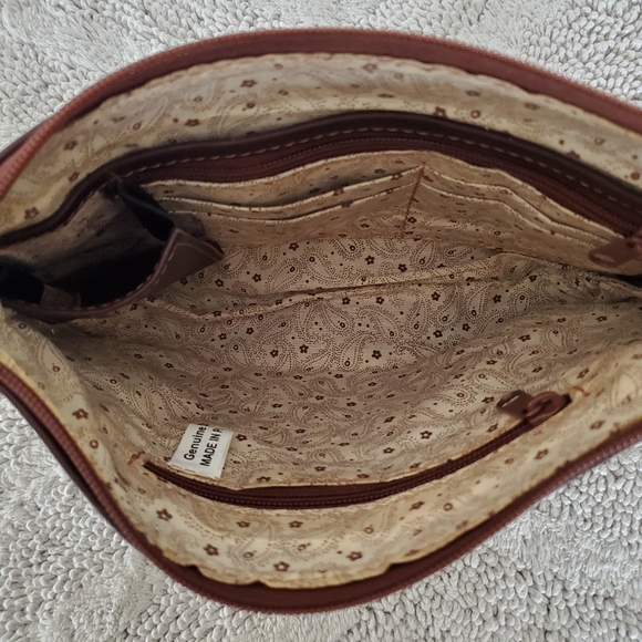 BOHO Western Leather Handbag Floral Tooled Turquoise Cut Outs Pockets Cowgirl - Picture 12 of 15